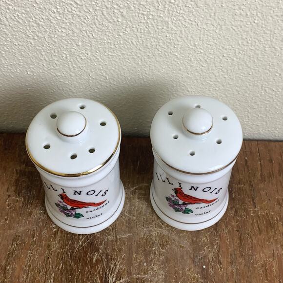 State of Illinois salt and pepper shakers Cardinal State Bird Violet Ceramic - Picture 2 of 6